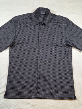 Aka Black Geo-Print short Sleeve Button-Down Shirt